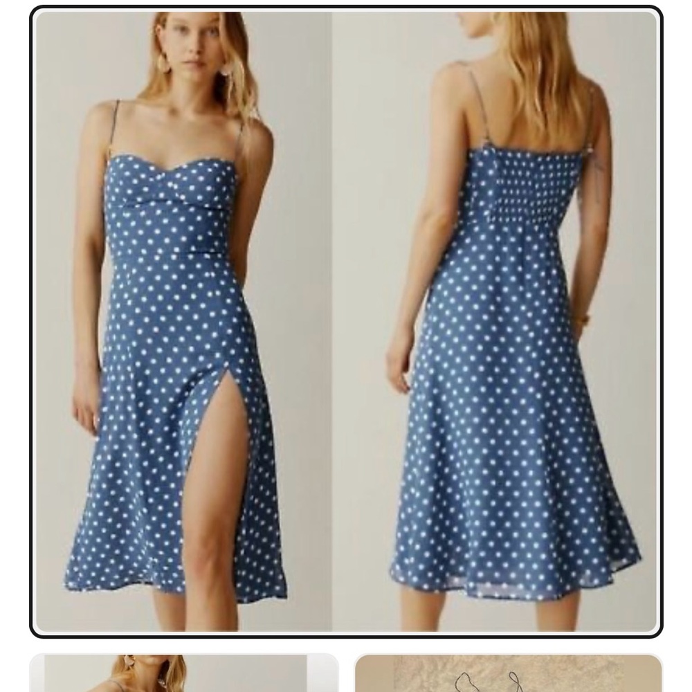 Reformation Juliette Dress Blue Polka Dot Midi